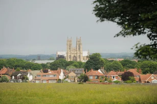 Image shows Beverley Minister in the background of the green grass of Beverley Westwood